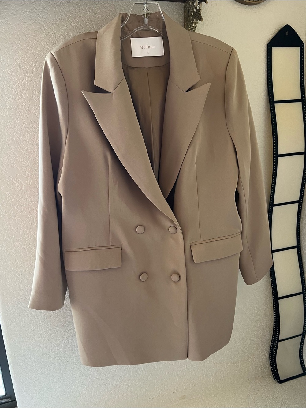 Meshki Taupe Double-Breasted Blazer Jacket